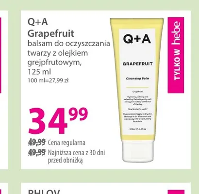 Balsam do oczyszczania twarzy z olejkiem grejpfrutowym Grapefruit Q+A promocja w Hebe