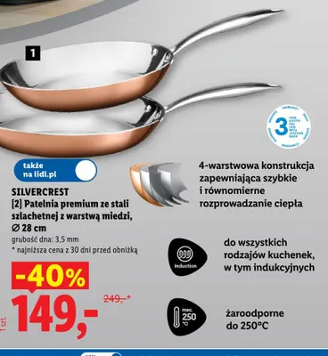 Patelnia premium ze stali szlachetnej z warstwą miedzi 28 cm SilverCrest promocja w Lidl