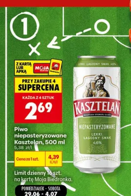 Piwo niepasteryzowane Kasztelan promocja w Biedronka