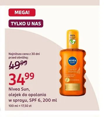 Olejek do opalania w sprayu Nivea Sun SPF 6 promocja w Rossmann