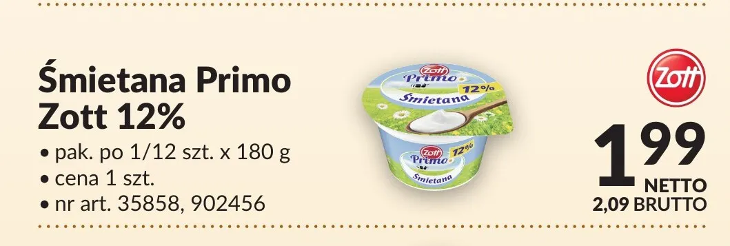 Śmietana Primo Zott 12% promocja w Makro