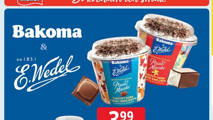Deser Ptasie Mleczko Bakoma 105g promocja w Leclerc