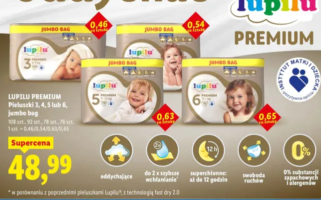 Pieluszki 3, 4, 5 lub 6, jumbo bag Lupilu Premium promocja w Lidl