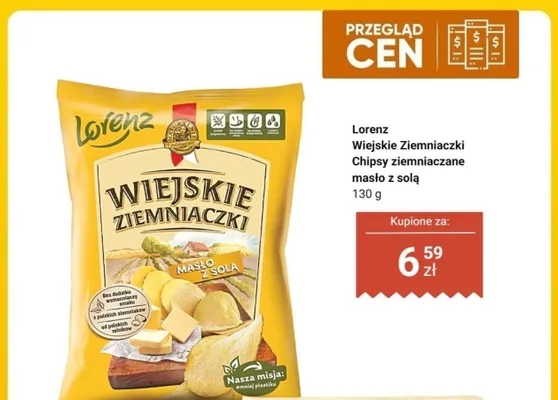 Chipsy ziemniaczane Wiejskie Ziemniaczki Lorenz masło z solą promocja w Dino