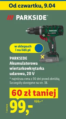 Akumulatorowa wiertarko-wkrętarka udarowa, 20V promocja w Lidl