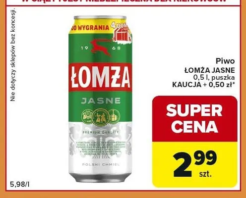 Piwo Łomża Jasne puszka promocja w Carrefour Express