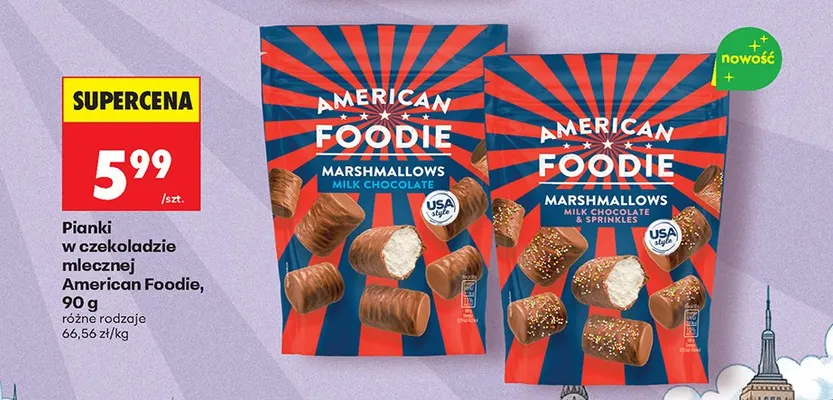 Pianki w czekoladzie mlecznej American Foodie Marshmallows Milk Chocolate promocja w Biedronka