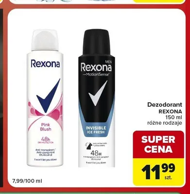 Dezodorant męski Rexona Men Invisible Ice Fresh promocja w Carrefour Market