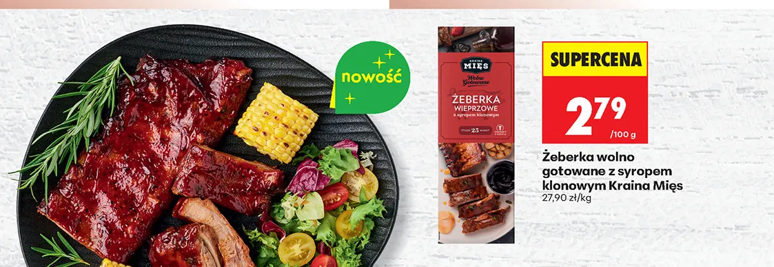 Żeberka wolno gotowane z syropem klonowym Kraina Mięs promocja w Biedronka
