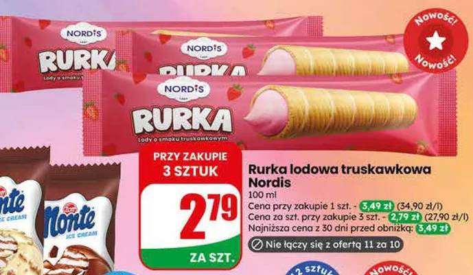 Rurka lodowa truskawkowa Nordis promocja w Dino