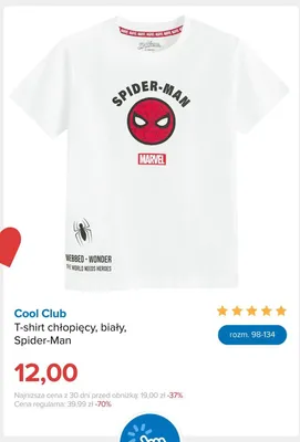T-shirt chłopięcy Cool Club biały Spider-Man promocja w Smyk