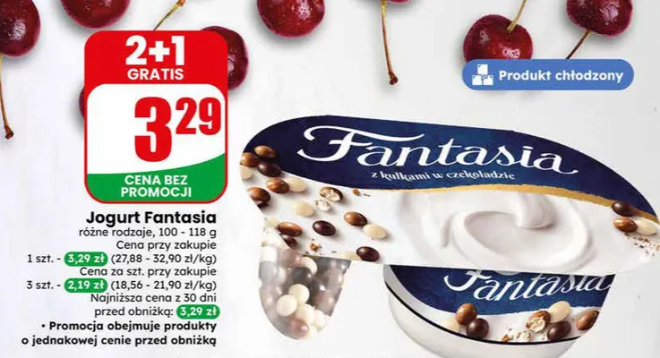 Jogurt Fantasia z kulkami w czekoladzie promocja w Dino