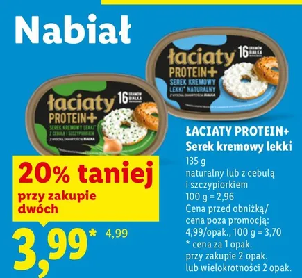 Serek kremowy lekki Łaciaty Protein+ z cebulą i szczypiorkiem promocja w Lidl