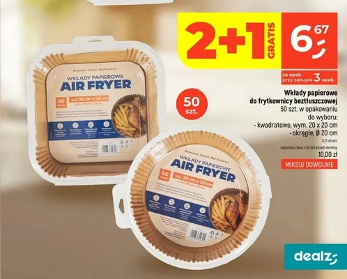 Wkłady papierowe do frytkownicy beztłuszczowej kwadratowe 20x20 cm promocja w Dealz