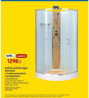 Kabina półokrągła Bamboo z hydromasażem i brodzikiem promocja w Castorama