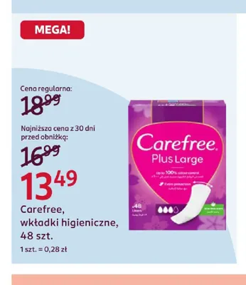 Wkładki higieniczne Carefree promocja w Rossmann