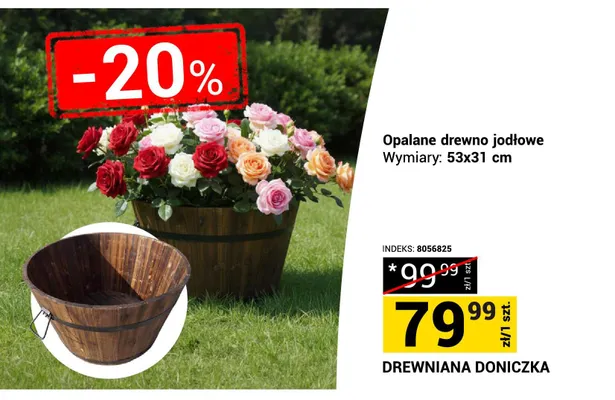 Drewniana doniczka opalane drewno jodłowe 53x31cm promocja w Merkury Market