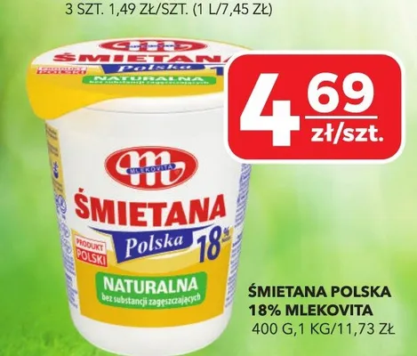 Śmietana Polska 18% Mlekovita promocja w Top Market