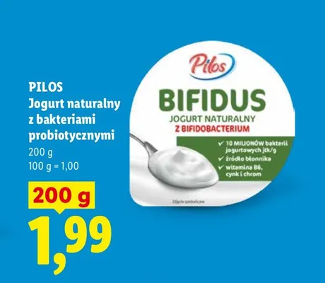 Jogurt naturalny z bakteriami probiotycznymi Bifidus Pilos promocja w Lidl