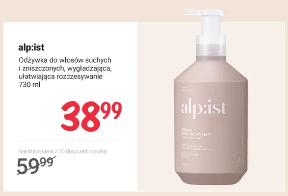 Odżywka do włosów suchych i zniszczonych wygładzająca ułatwiająca rozczesywanie alp:ist promocja w Rossmann