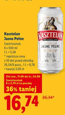 Piwo Kasztelan Jasne Pełne 6-pak promocja w Lidl