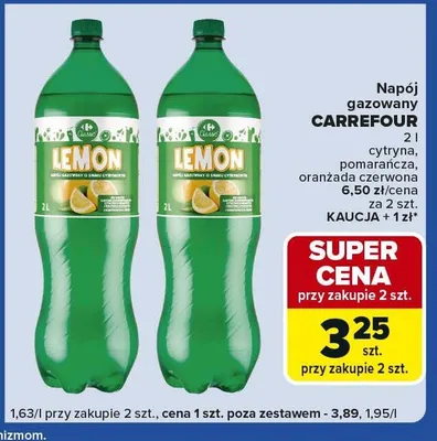 Napój gazowany cytryna, pomarańcza, oranżada czerwona promocja w Carrefour Express