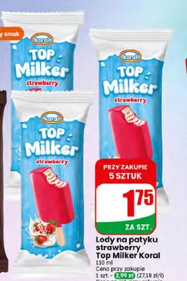 Lody na patyku Koral Top Milker Strawberry promocja w Dino