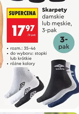 Skarpety męskie krótkie Umbro 3-pak promocja w Biedronka