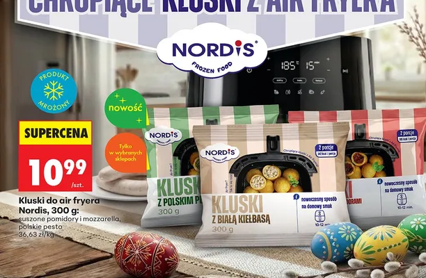 Kluski do air fryera suszone pomidory i mozzarella, polskie pesto promocja w Biedronka