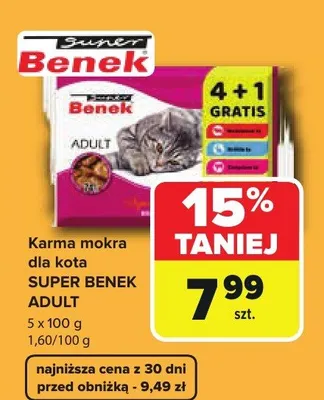 Karma mokra dla kota Super Benek Adult promocja w Carrefour