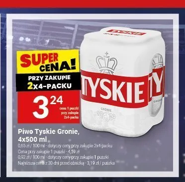 Piwo Tyskie Gronie 4-pak 500 ml promocja w Twój Market