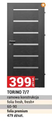 Drzwi TORINO 7/7 ramowa konstrukcja folia fresh fresh+ kolor antracyt 60-90 promocja w Merkury Market