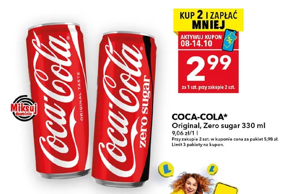 Napój gazowany Coca-Cola Zero Sugar promocja w LEWIATAN