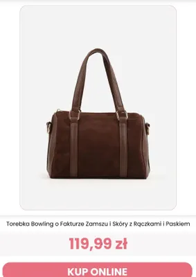 Torebka bowling o fakturze zamszu i skóry z rączkami i paskiem Reneé promocja w Renee