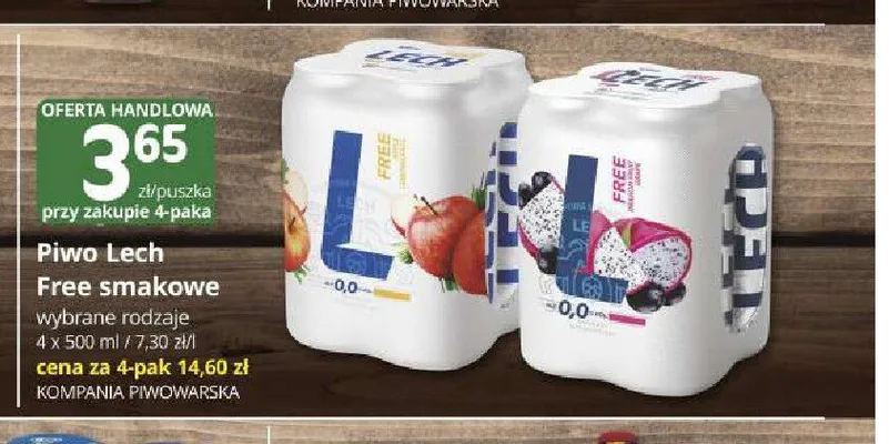 Piwo bezalkoholowe Lech Free smakowe 4-pak 500 ml promocja w Marketvita