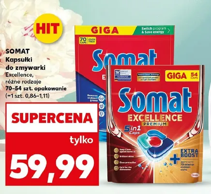 Kapsułki do zmywarki Excellence różne rodzaje 70-54 szt. opakowanie Somat promocja w Kaufland