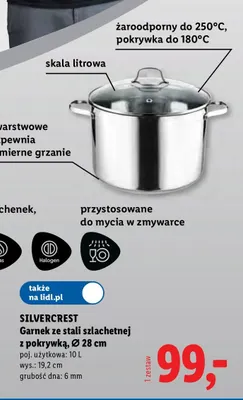 Garnek ze stali szlachetnej z pokrywką Ø28 cm Silvercrest promocja w Lidl