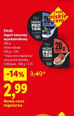 Jogurt owocowy wysokobiałkowy Pilos promocja w Lidl