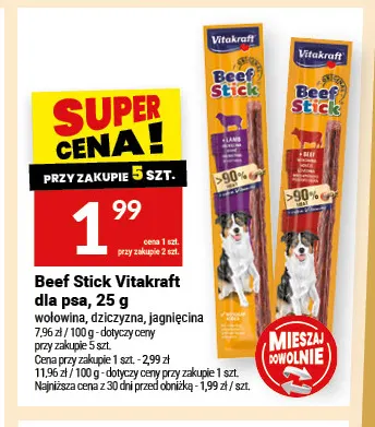 Przysmak dla psa Vitakraft Beef Stick dziczyzna promocja w Twój Market