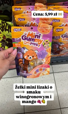 Żelki mini lizaki Qlove Mini Gummy Lollipops winogrono i mango promocja w Biedronka