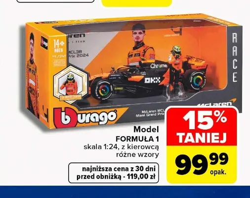Model Formuła 1 skala 1:24 z kierowcą Bburago promocja w Carrefour