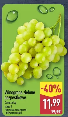 Winogrona zielone bezpestkowe promocja w Aldi