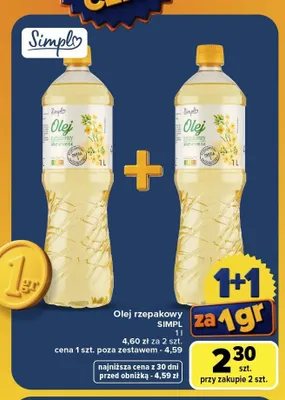 Olej rzepakowy Simpl promocja w Carrefour