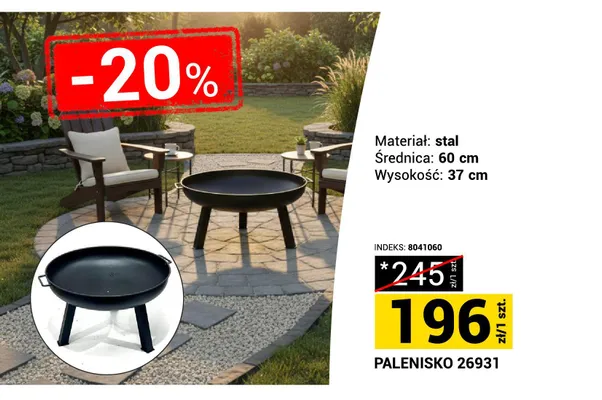 Palenisko 26931 stal średnica 60cm wysokość 37cm promocja w Merkury Market