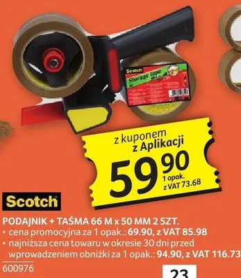 Podajnik + Taśma 66 m x 50 mm 2 szt. Scotch promocja w Selgros