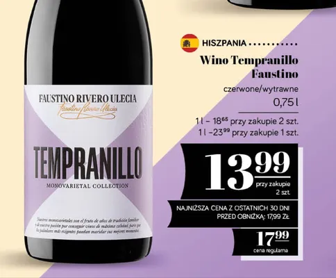 Wino Tempranillo Faustino czerwone wytrawne hiszpańskie promocja w POLOmarket