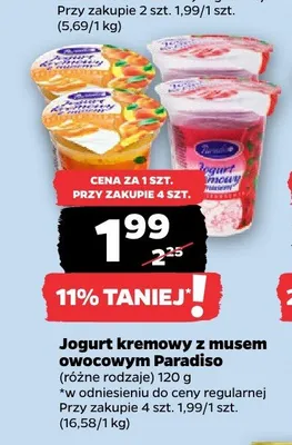 Jogurt kremowy z musem owocowym Paradiso promocja w Netto