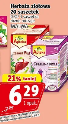 Herbata ziołowa 20 saszetek różne rodzaje promocja w Prim Market
