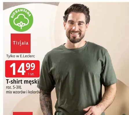 T-shirt męski Tissaia roz. S-3XL mix wzorów i kolorów promocja w Leclerc