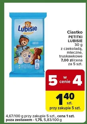 Ciastko Petitki z czekoladą, mleczne, truskawkowe promocja w Carrefour Express